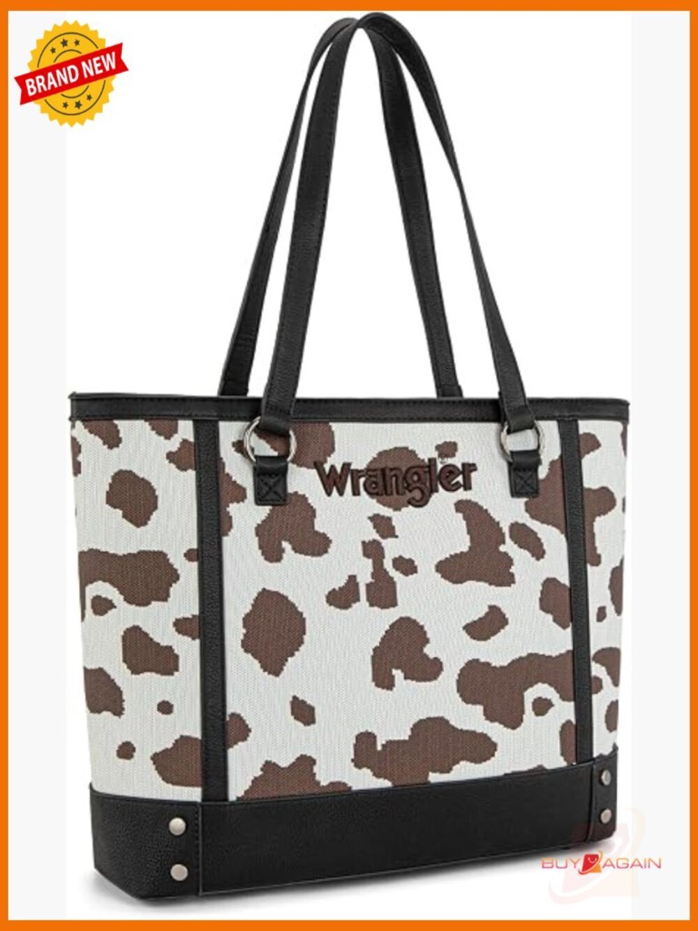 Western Cow Print Tote Bag with Wrangler Style Top Handle